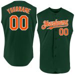 Personalized Authentic Green and Orange-White Sleeveless Baseball Jersey Personalized Green Orange-White Authentic Sleeveless