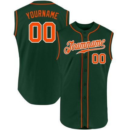 Custom Name and Number Authentic Sleeveless Baseball Jersey - Personalized Green Orange White Team Gear Personalized Green