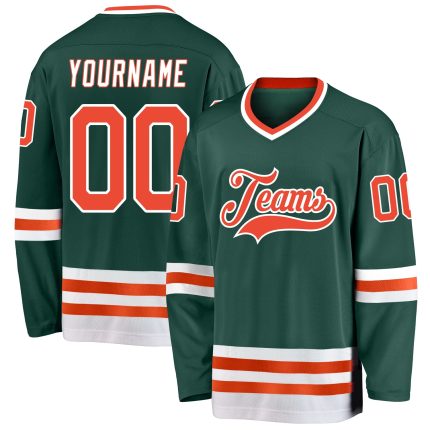 Custom Name and Number Personalized Green Orange-White Hockey Jersey for Teams Personalized Green Orange-White Hockey Jersey