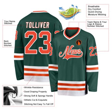 Custom Name and Number Personalized Green Orange-White Hockey Jersey for Teams Personalized Green Orange-White Hockey Jersey