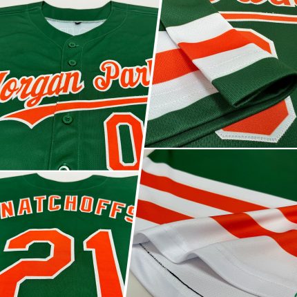 Custom Baseball Jersey with Personal Name and Number - Green Orange White Line Authentic Design Personalized Green Orange-White
