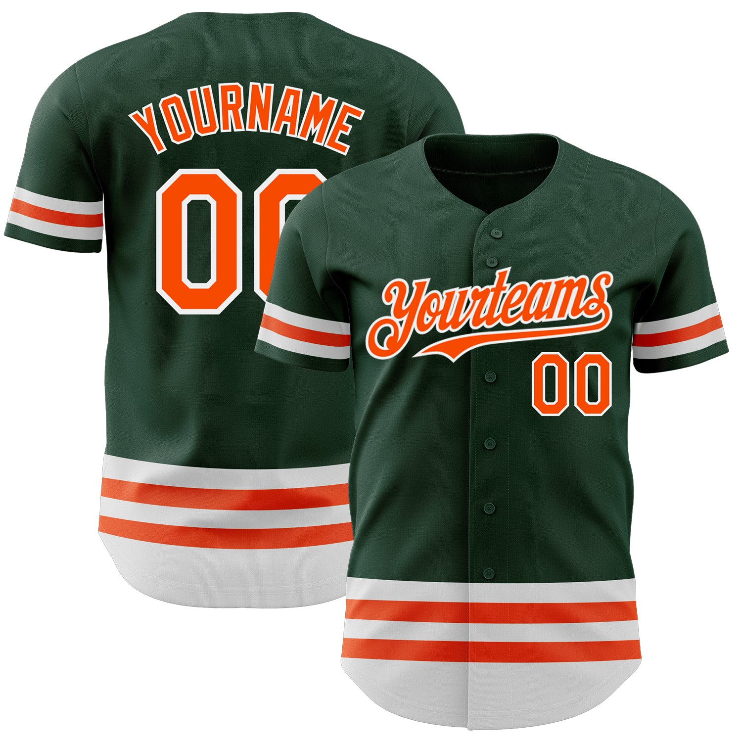 Custom Baseball Jersey with Personal Name and Number - Green Orange White Line Authentic Design Personalized Green Orange-White