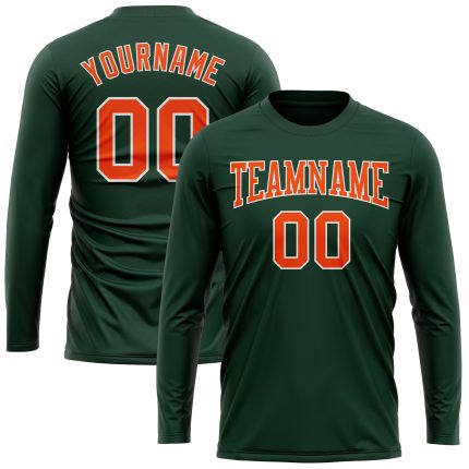 Custom Team Long Sleeve Performance T-Shirt - Personalized Green Orange-White with Name and Number Personalized Green Orange-White