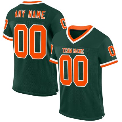 Customizable Green Orange-White Mesh Football Jersey with Personalized Name and Number - Authentic Throwback Style Personalized