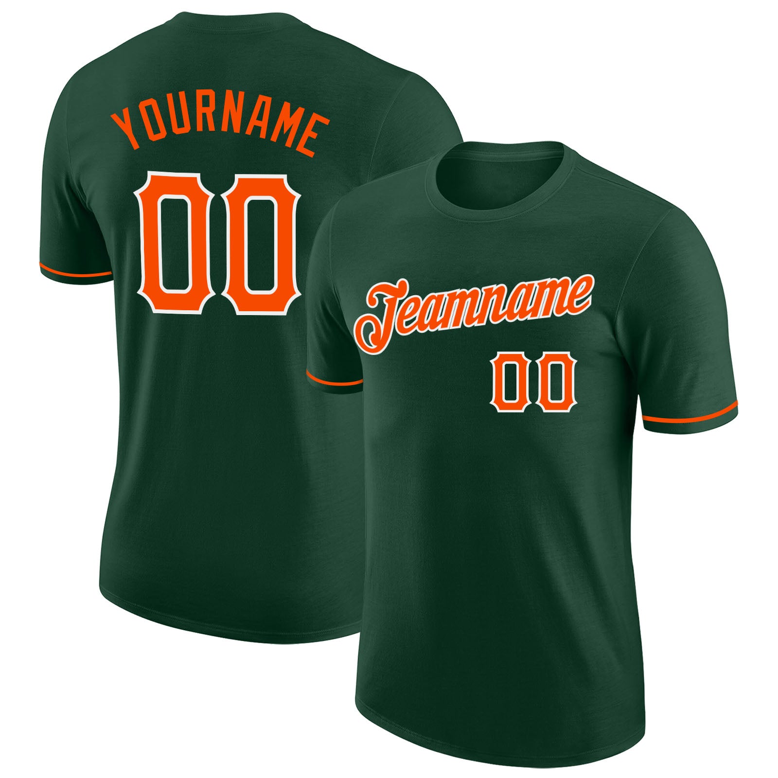 Custom Team Performance T-Shirt with Personalized Name & Number - Green Orange-White Personalized Green Orange-White Performance