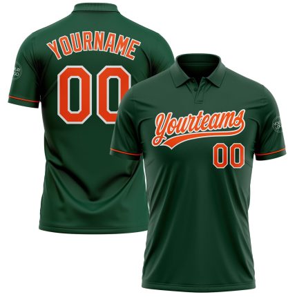 Custom Personalized Green Orange-White Golf Polo Shirt with Team Name and Number - Performance Vapor Design Personalized