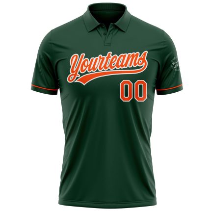 Custom Personalized Green Orange-White Golf Polo Shirt with Team Name and Number - Performance Vapor Design Personalized