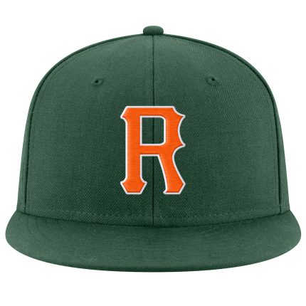 Custom Adjustable Snapback Hat with Personalized Name and Number - Green Orange-White Stitched Team Hat Personalized Green