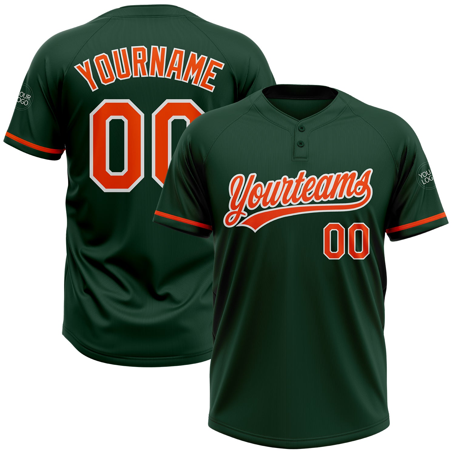 Customized Softball Jersey Unisex Green Orange-White Two-Button Design Personalized Green Orange-White Two-Button Unisex