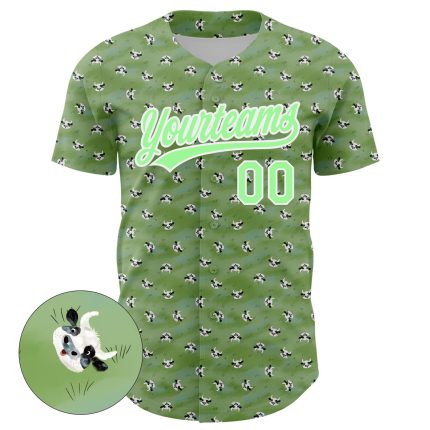 Custom Animal Cow Baseball Jersey with Personalized Name and Number 3D Green Pea Green-White Pattern Design Personalized