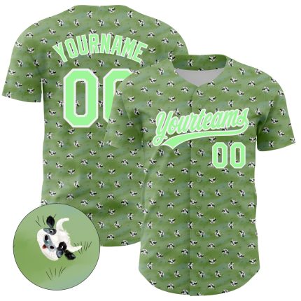 Custom Animal Cow Baseball Jersey with Personalized Name and Number 3D Green Pea Green-White Pattern Design Personalized