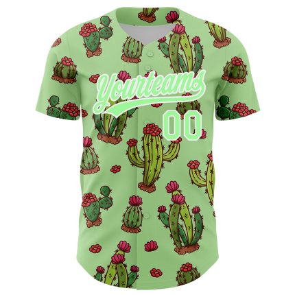 Custom Name and Number Baseball Jersey with Green Pea Cactus 3D Pattern Design - Personalized Team Apparel Personalized Green