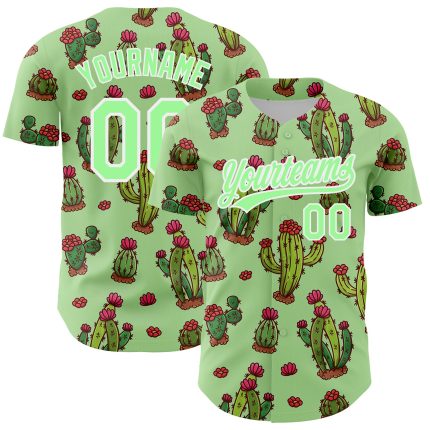 Custom Name and Number Baseball Jersey with Green Pea Cactus 3D Pattern Design - Personalized Team Apparel Personalized Green