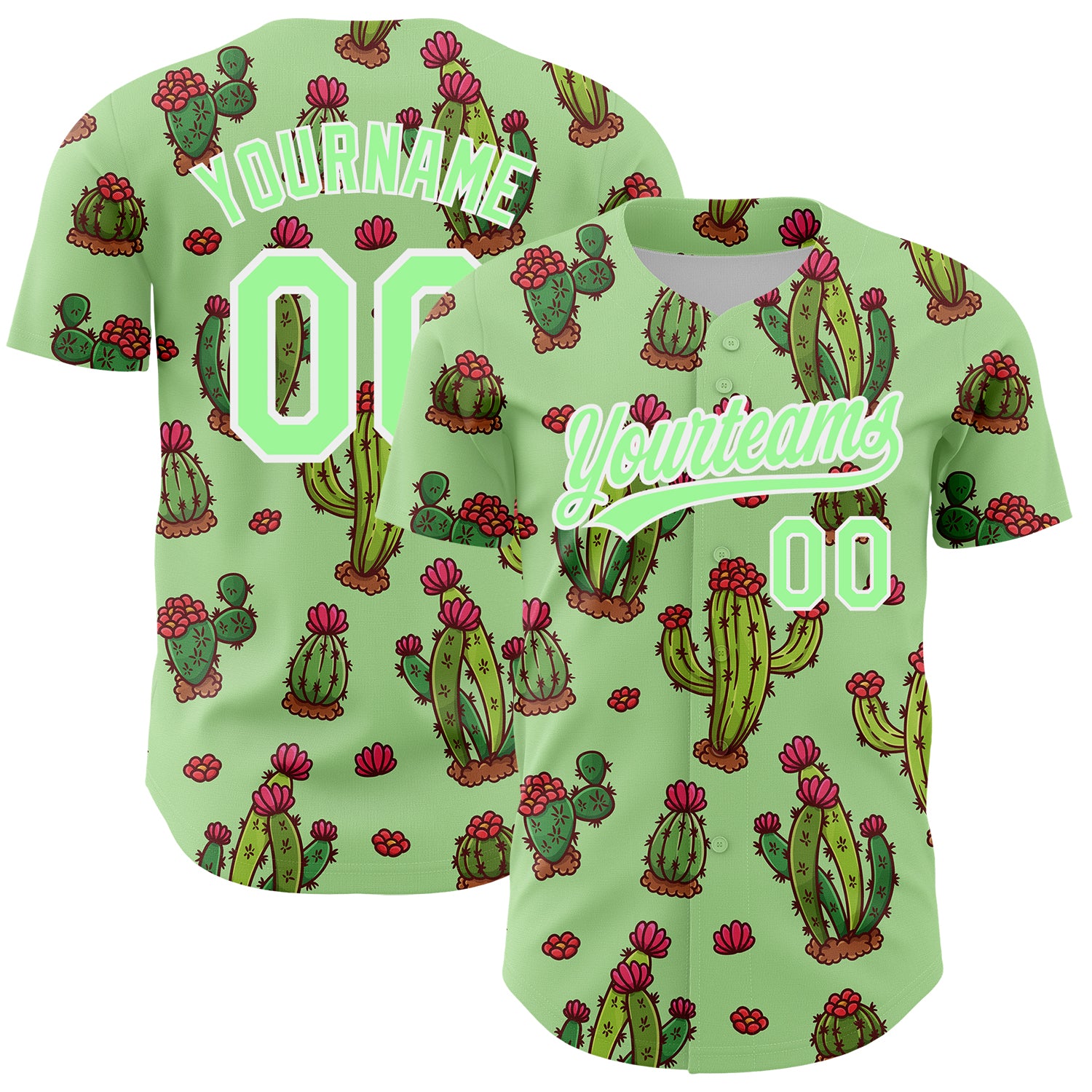 Custom Name and Number Baseball Jersey with Green Pea Cactus 3D Pattern Design - Personalized Team Apparel Personalized Green