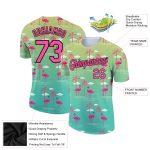 Personalized Hawaii Flamingo Performance T-Shirt with Custom Name & Number - Green Pink-Black 3D Pattern Design Personalized