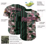 Custom Name and Number Authentic Baseball Jersey with Tropical Palm Leaves and Flamingo 3D Pattern in Green Pink-Black Personalized