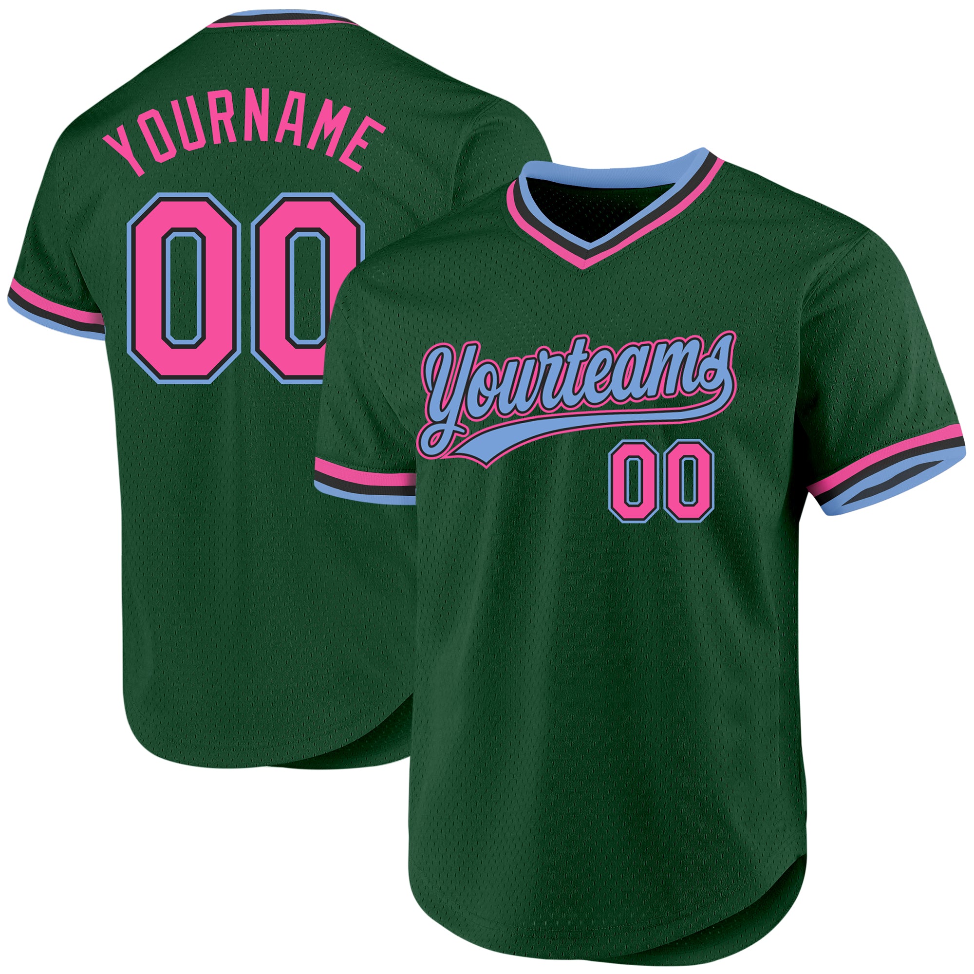 Custom Personalized Baseball Jersey with Team Name & Number - Green, Pink, Black, Light Blue Authentic Throwback Personalized
