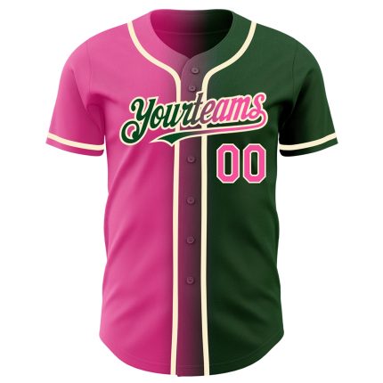 Custom Name and Number Personalized Baseball Jersey - Authentic Gradient in Green Pink-Cream Fashion Design Personalized