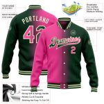 Custom Gradient Varsity Letterman Jacket with Name and Number - Personalized Pink-Cream Green Full-Snap Bomber Fashion Jacket