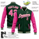 Custom Name Number Two Tone Bomber Varsity Jacket Green Pink Cream Full-Snap Personalized Team Apparel Personalized Green