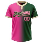 Custom Unisex Softball Jersey with Name and Number - Personalized Two-Button Fashion in Green Pink-Cream Gradient Personalized