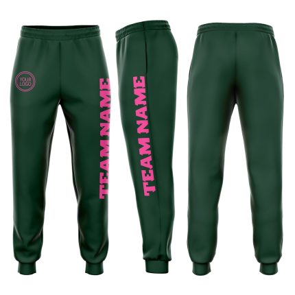 Custom Name Number Personalized Fleece Jogger Sweatpants in Green Pink for Team Wear Personalized Green Pink Fleece Jogger
