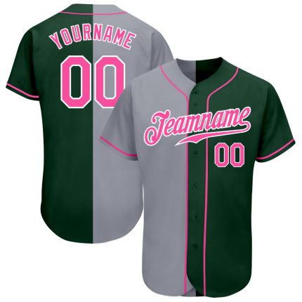 Custom Name and Number Personalized Baseball Jersey - Green Pink Gray Authentic Split Fashion Style Personalized Green Pink-Gray