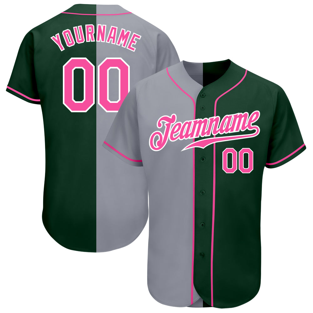 Custom Name and Number Personalized Baseball Jersey - Green Pink Gray Authentic Split Fashion Style Personalized Green Pink-Gray