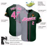 Custom Name and Number Personalized Baseball Jersey - Green Pink Gray Authentic Split Fashion Style Personalized Green Pink-Gray