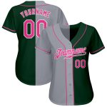Custom Name and Number Personalized Baseball Jersey - Green Pink Gray Authentic Split Fashion Style Personalized Green Pink-Gray