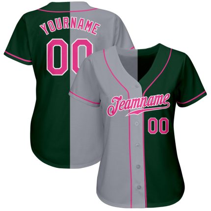 Custom Name and Number Personalized Baseball Jersey - Green Pink Gray Authentic Split Fashion Style Personalized Green Pink-Gray