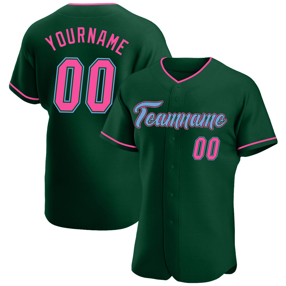 Custom Team Baseball Jersey with Personalized Name and Number - Green Pink Light Blue Authentic Design Personalized Green