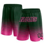 Custom Basketball Shorts with Personalized Name and Number, Green Pink Pinstripe Fade Fashion Design Personalized Green Pink