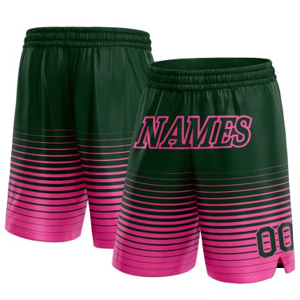 Custom Basketball Shorts with Personalized Name and Number, Green Pink Pinstripe Fade Fashion Design Personalized Green Pink