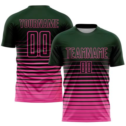 Custom Name and Number Soccer Jersey - Personalized Green Pink Pinstripe Fade Fashion Sublimation Uniform Personalized Green