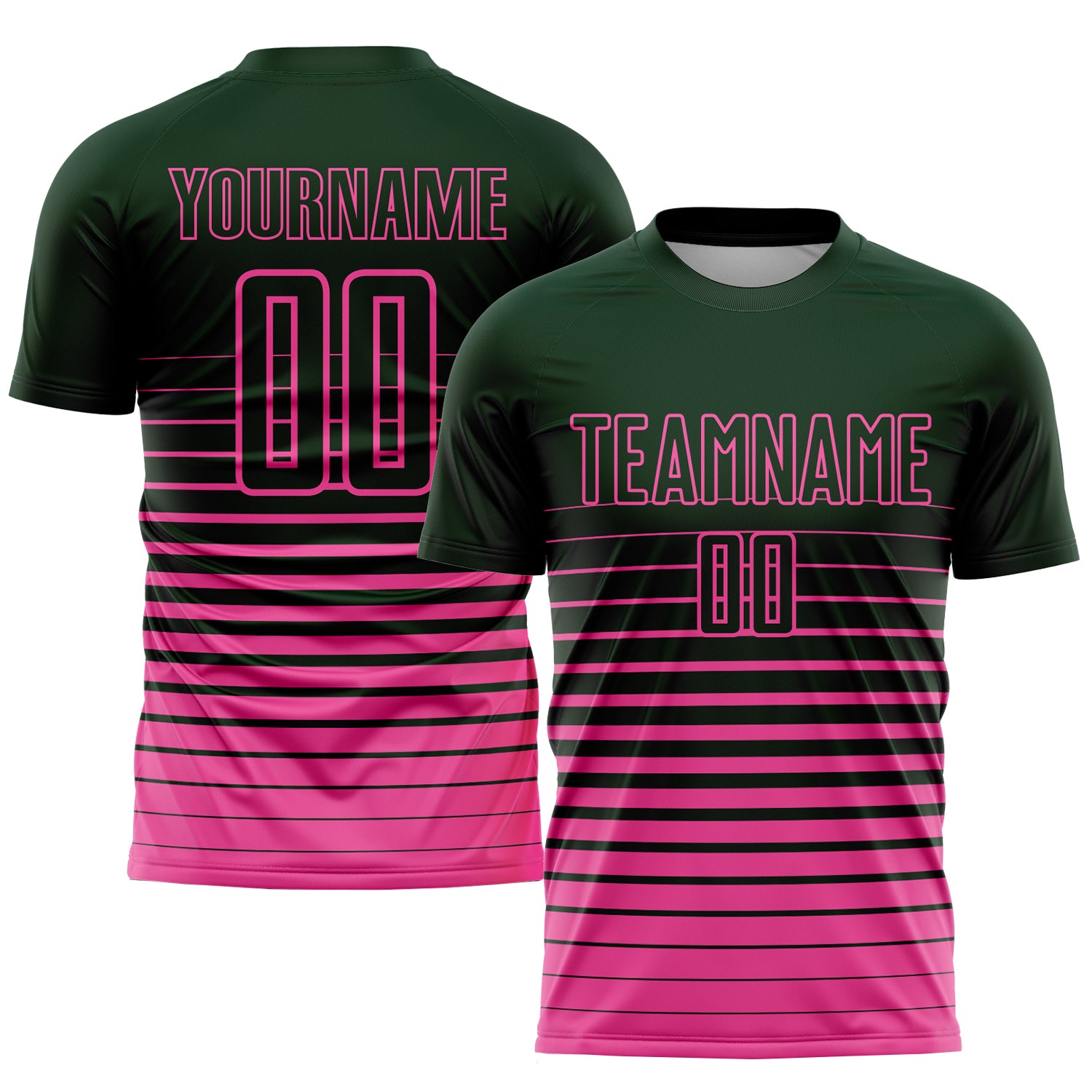 Custom Name and Number Soccer Jersey - Personalized Green Pink Pinstripe Fade Fashion Sublimation Uniform Personalized Green