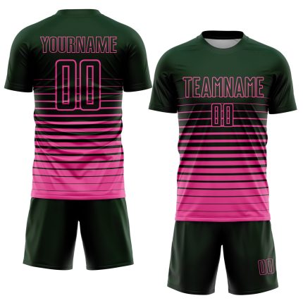 Custom Name and Number Soccer Jersey - Personalized Green Pink Pinstripe Fade Fashion Sublimation Uniform Personalized Green
