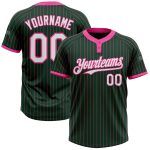 Custom Name and Number Unisex Softball Jersey - Personalized Two-Button Green Pink Pinstripe Design Personalized Green Pink