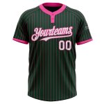 Custom Name and Number Unisex Softball Jersey - Personalized Two-Button Green Pink Pinstripe Design Personalized Green Pink