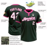 Custom Name and Number Unisex Softball Jersey - Personalized Two-Button Green Pink Pinstripe Design Personalized Green Pink