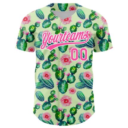 Personalized Baseball Jersey with Green Pink White 3D Cactus Festival Design Personalized Green Pink-White 3D Pattern Design