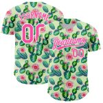 Personalized Baseball Jersey with Green Pink White 3D Cactus Festival Design Personalized Green Pink-White 3D Pattern Design