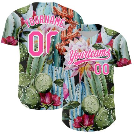 Custom Cactus Festival Jersey with Personalized Name & Number - Green Pink-White 3D Pattern Authentic Baseball Jersey Personalized