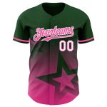 Custom Name and Number Authentic Baseball Jersey with Personalized 3D Gradient Twinkle Star Design in Green Pink White Personalized