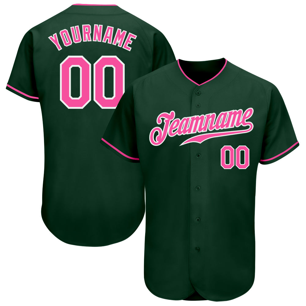 Custom Name Number Authentic Baseball Jersey - Personalized Green Pink-White Team Jersey Personalized Green Pink-White Authentic