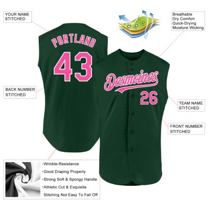Custom Name and Number Personalized Baseball Jersey Green Pink White Authentic Sleeveless Team Apparel Personalized Green