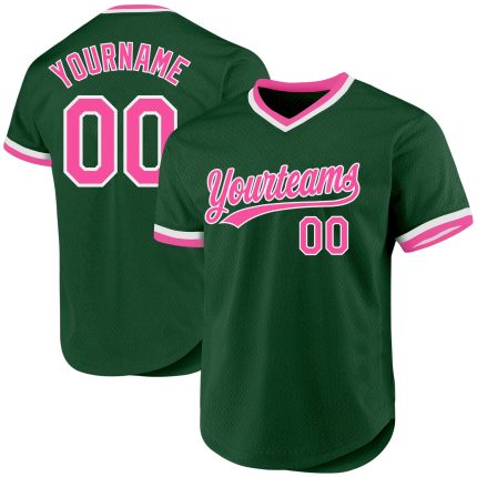 Custom Authentic Throwback Baseball Jersey - Personalized Green Pink-White Design with Custom Name & Number Personalized