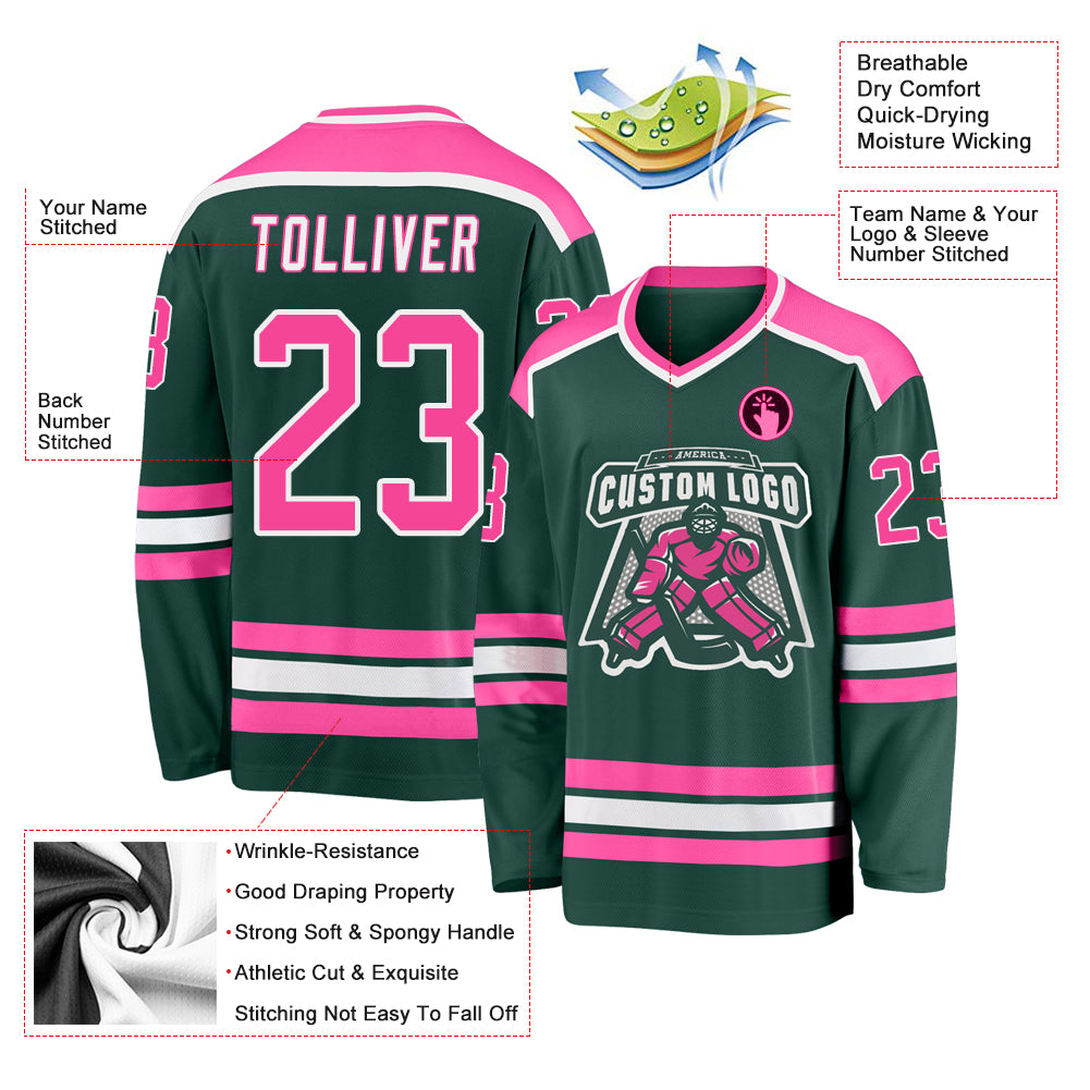 Personalized Green Pink-White Hockey Jersey Personalized Green Pink White Hockey Jersey for Custom Fan Apparel Personalized Green Pink-White Hockey Jersey - Image 3