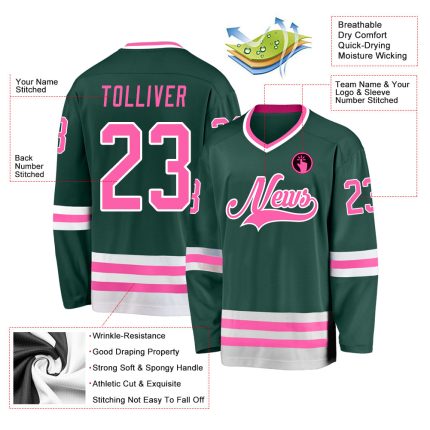Custom Team Hockey Jersey Personalized with Name & Number - Green Pink White Personalized Green Pink-White Hockey Jersey