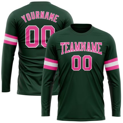Custom Performance T-Shirt with Personalized Name & Number, Long Sleeve in Green Pink-White Personalized Green Pink-White